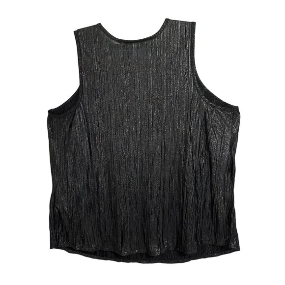 Susan Graver Black Metallic Crinkle Sleeveless Tank Top 2X Capsule Foundation - Picture 2 of 6